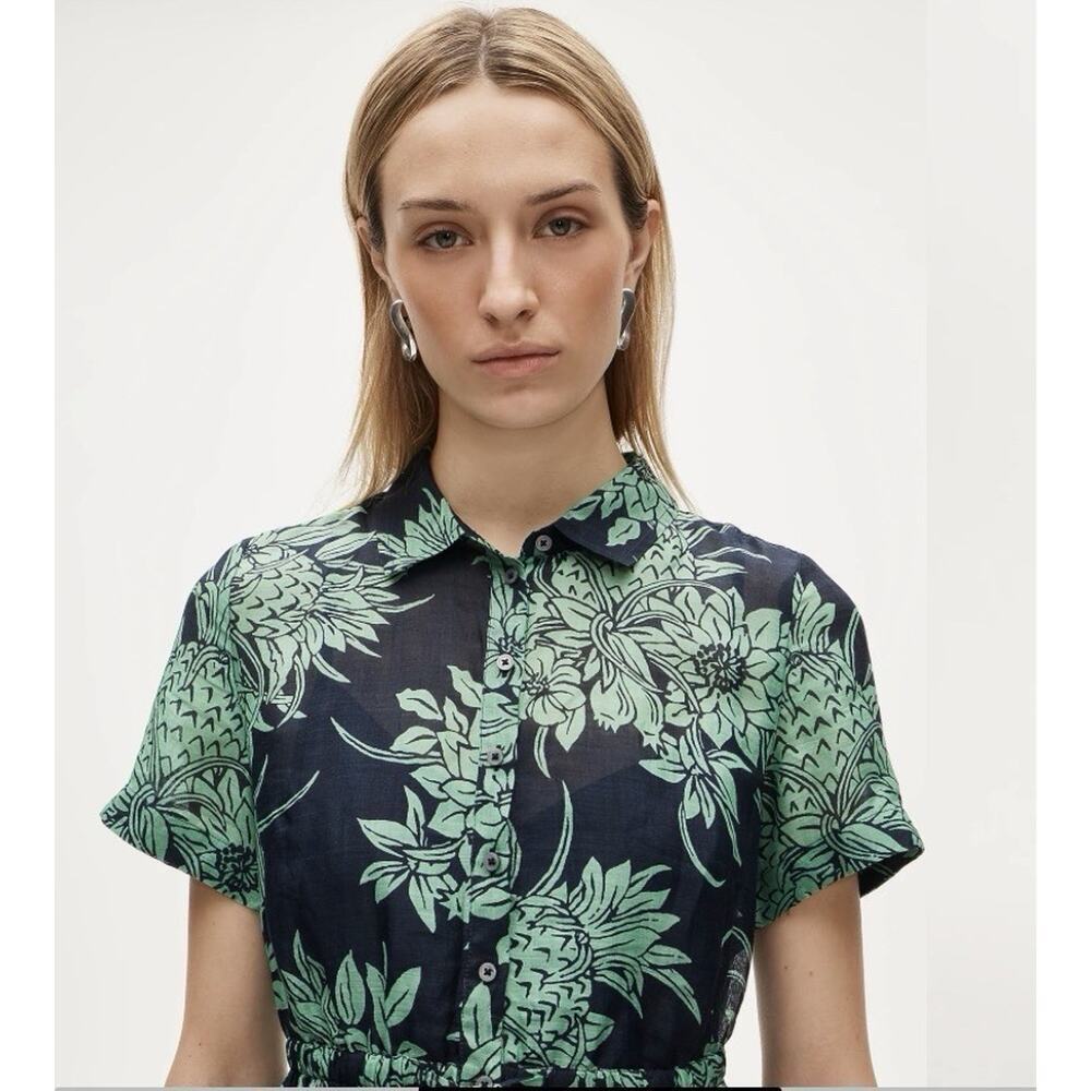 New! J.Crew Wm's Cerise shirt-dress in pineapple garden-print ramie Sz 8 #85 - Picture 3 of 6